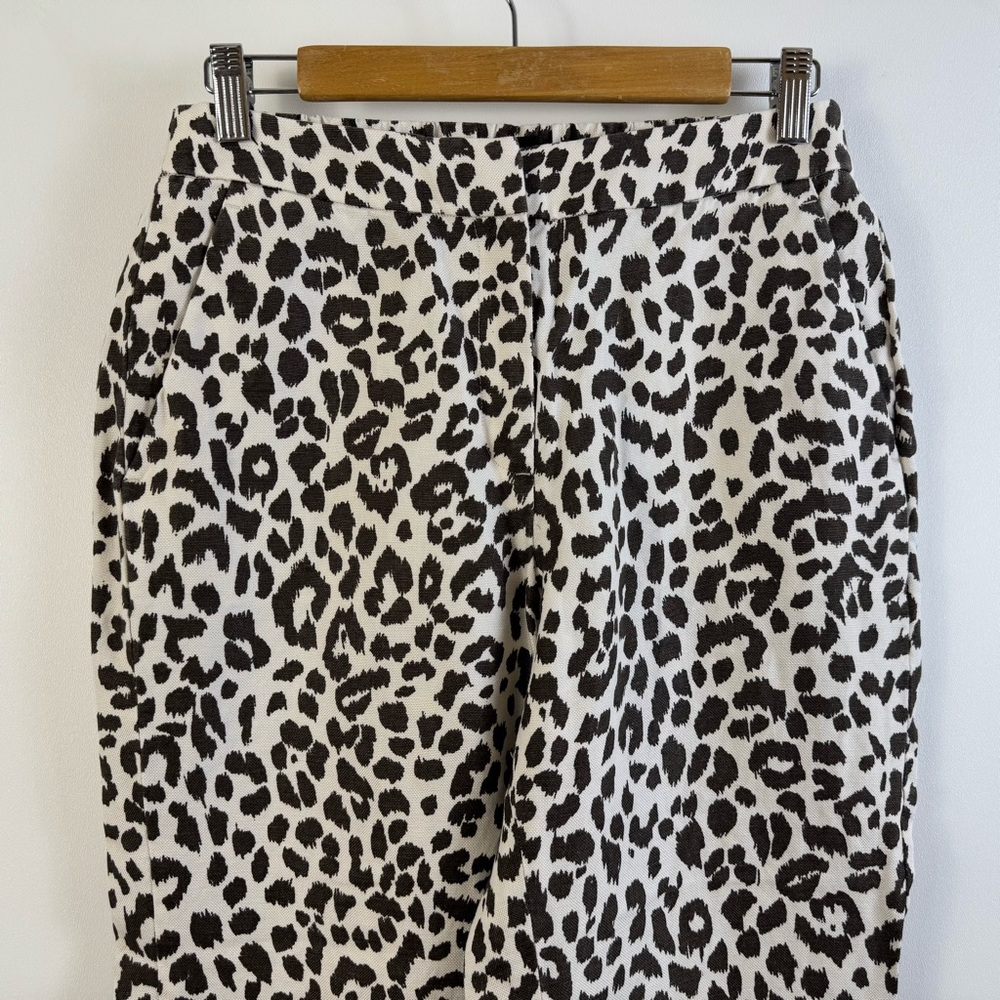J.Crew Easy Pants Ivory Leopard Linen Lyocell Straight Taper Leg Trousers Size 6 - Picture 3 of 13